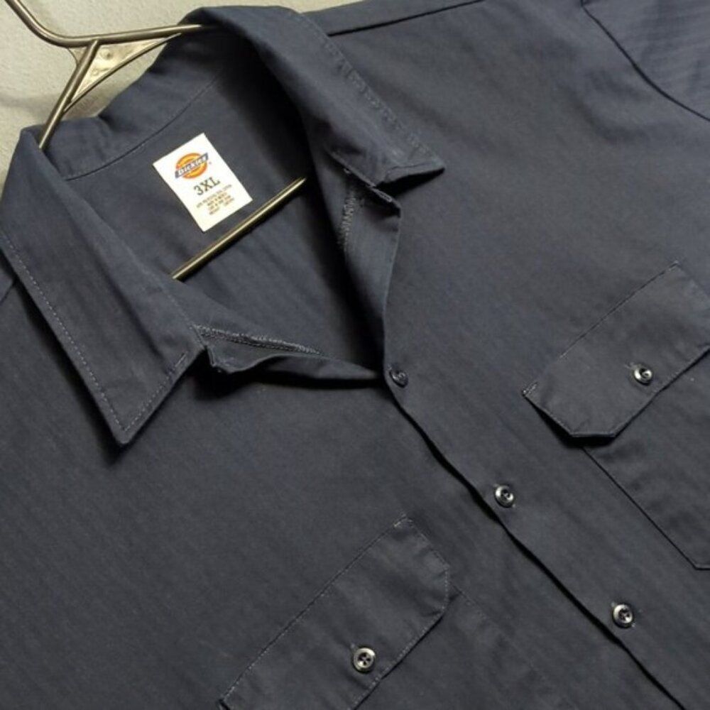 Dickies Shirt Men's 3XL Blue Short Sleeve Flap Pockets Button Down Workwear